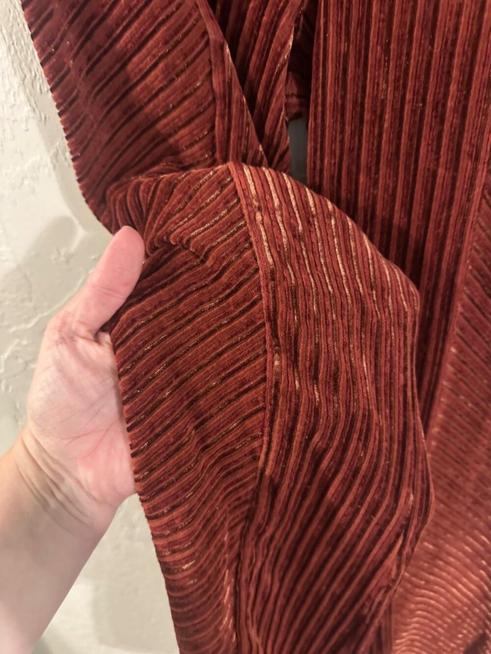 Free People Velvet High Rise Maroon Red Ribbed Bellbottom Pull on Pants - Picture 6 of 10
